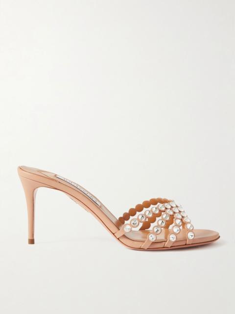 AQUAZZURA Tequila 75 crystal-embellished leather mules Neutral