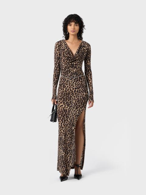 Blumarine ANIMALIER PRINT LONG DRESS WITH VENT