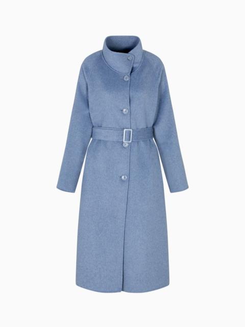 EMPORIO ARMANI MOCK-NECK WOOL-BLEND COAT WITH MATCHING BELT