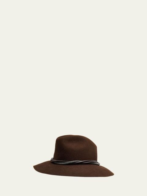 Brunello Cucinelli Rabbit Felt Fedora Hat with Monili Trim