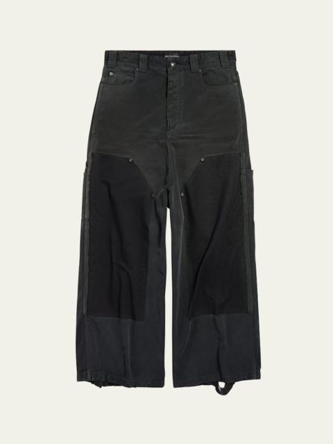 BALENCIAGA Men's Distressed Wide-Leg Carpenter Pants