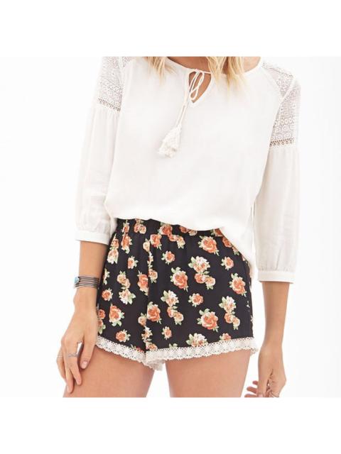 Other Designers Forever 21 - Boho Floral Print Soft Shorts with Crochet Trim