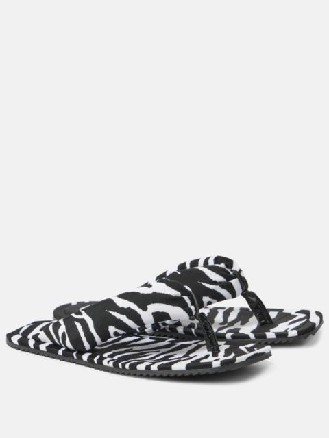 Indie zebra-print satin thong sandals