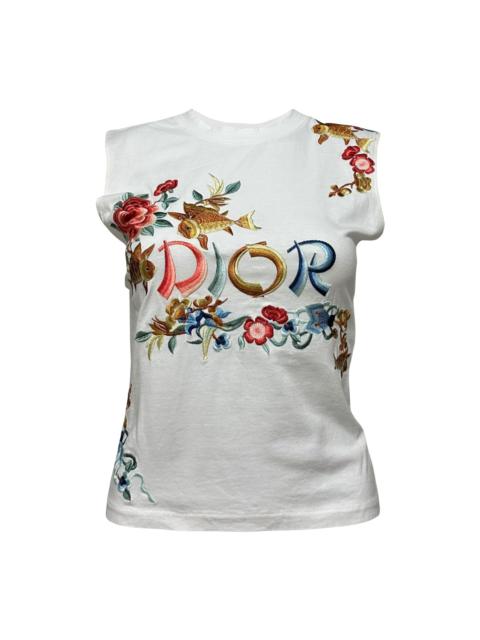 Dior CHRISTIAN DIOR 2002 Oriental Koi Fish Floral Embroidered Tank Top