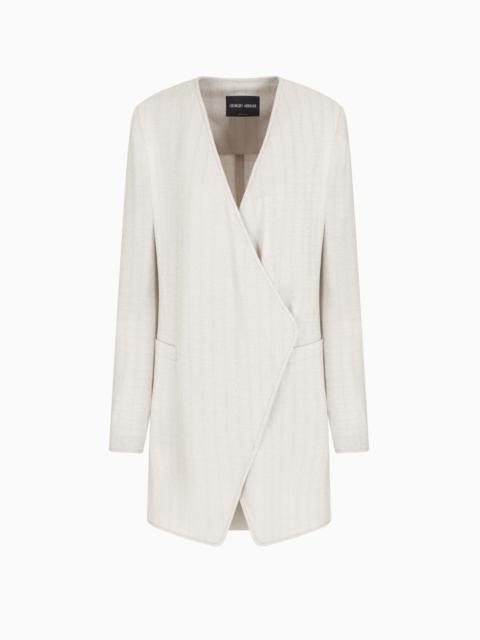 GIORGIO ARMANI LONG SINGLE-BREASTED JACKET IN ARMURE VISCOSE CRÊPE