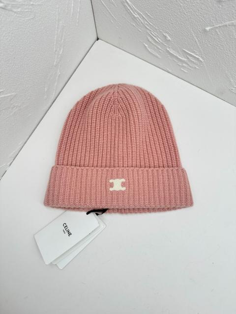 CELINE Celine Triomphe Embroidered Pink Knit Felt Hat