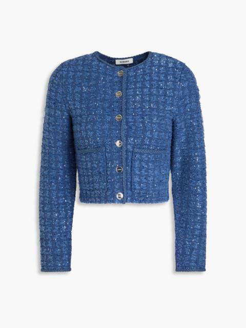 Sandro Cropped sequin-embellished bouclé-tweed jacket
