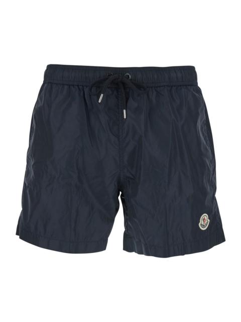 Moncler Moncler Men Blue Swimsuit With Logo Patch On The Front In Tech Fabric Man
