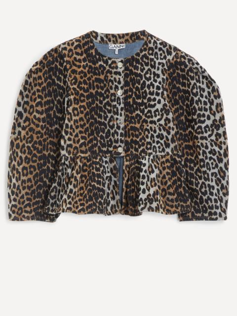 GANNI Leopard Print Flock Denim Blouse