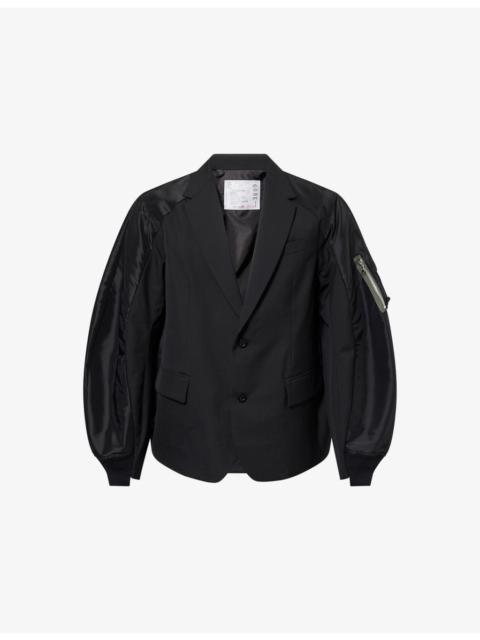 sacai Tailored-Contrast Wool-Blend and Nylon Jacket