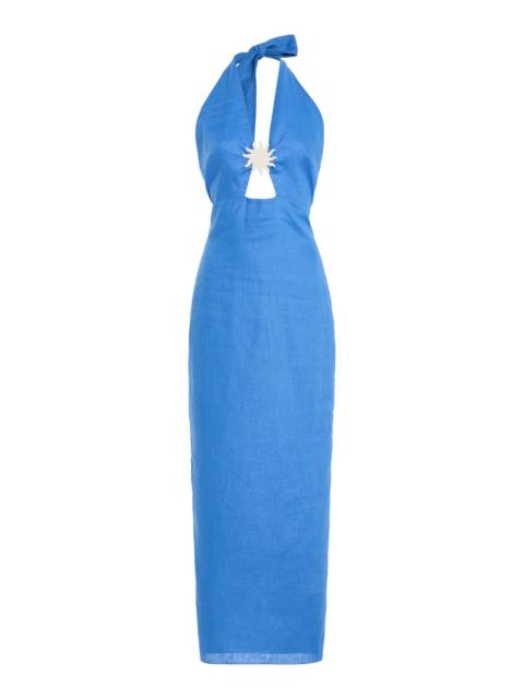 CALA de la CRUZ Orly Linen Midi Halter Dress blue