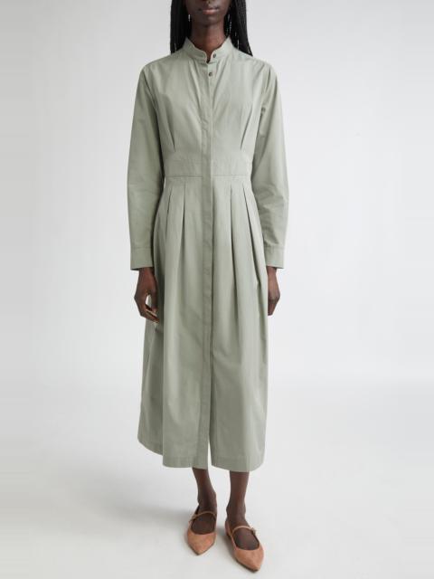 Max Mara Max Mara Pavia Pleated Long Sleeve Cotton Shirtdress in Sage Green at Nordstrom