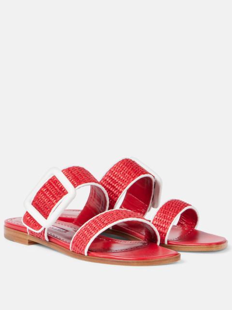 Manolo Blahnik Tituba leather-trimmed raffia sandals