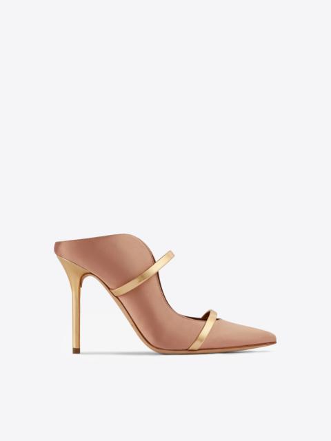 MALONE SOULIERS Maureen 100 Blush & Gold Satin Mules