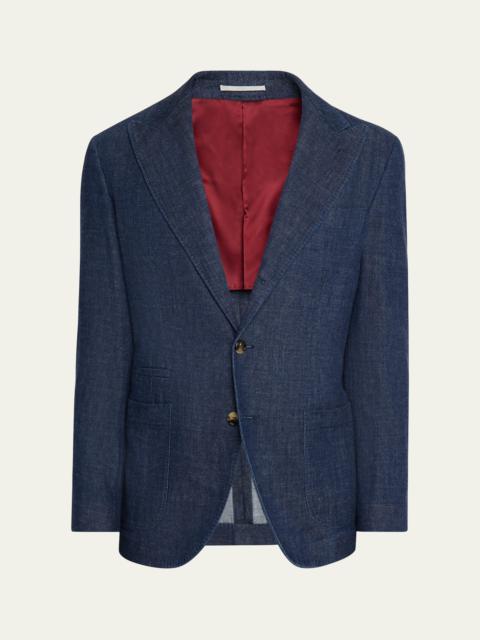 Brunello Cucinelli Men's Denim Peak Lapel Single-Breasted Sport Coat