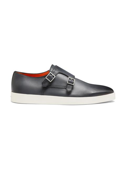 Santoni Men's grey leather double-buckle shoe