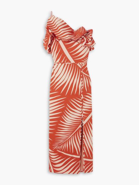 Johanna Ortiz Preconceived Notions one-shoulder ruffled printed cotton-poplin midi dress