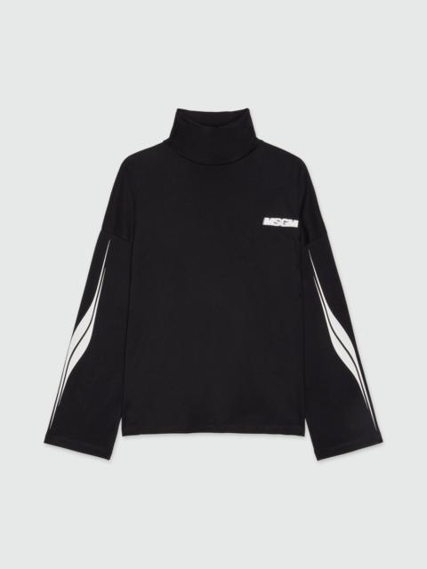 MSGM Black jersey turtleneck with MSGM racing print