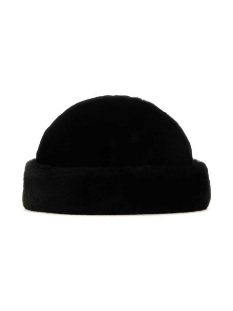 Black Shearling Padded Hat