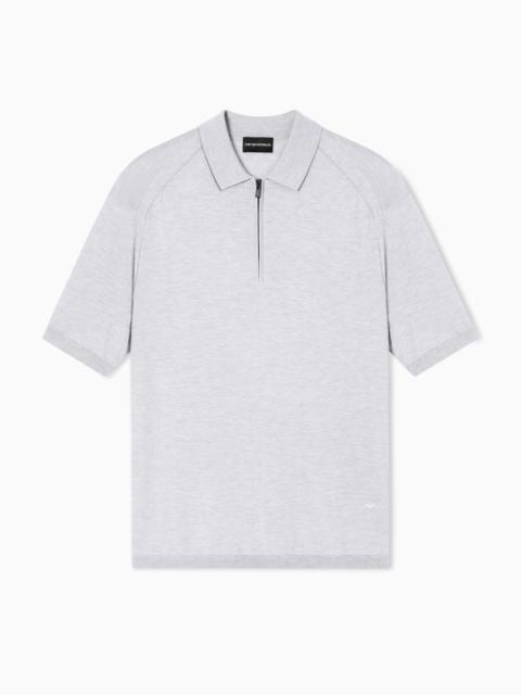 EMPORIO ARMANI ASV PLAIN-KNIT JUMPER WITH POLO-SHIRT COLLAR, IN A WOOL AND LYOCELL BLEND
