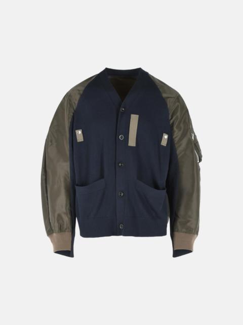 sacai CARDIGAN IN NAVY COTTON AND KHAKI BLEND