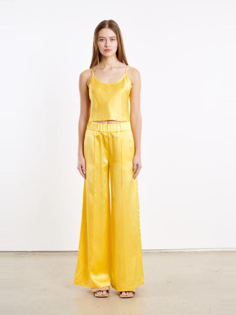 SPRWMN YELLOW SILK WIDE LEG PINTUCK PANTS