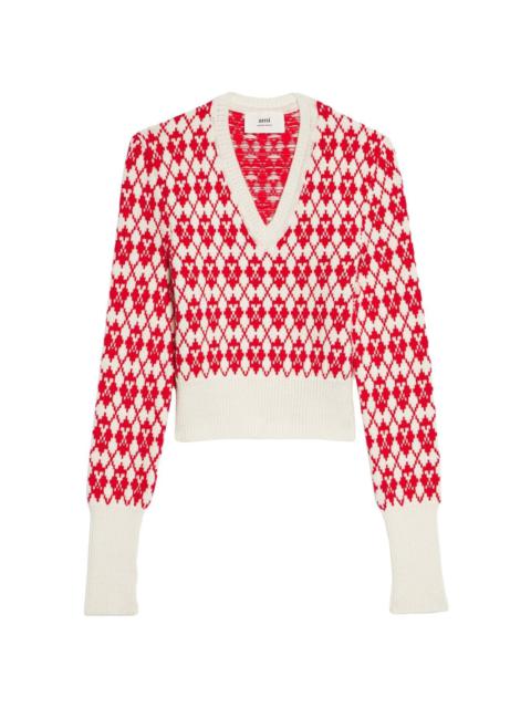 AMI Paris Ami de Coeur argyle jumper