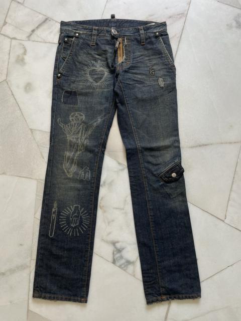 DSQUARED2 Rare Dsquared2 Distressed Stamped Art Leather Pocket Knee