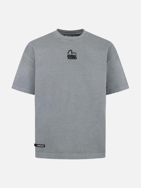 EVISU Seagull and Logo Embroidery Oversized Garment Dye T-Shirt