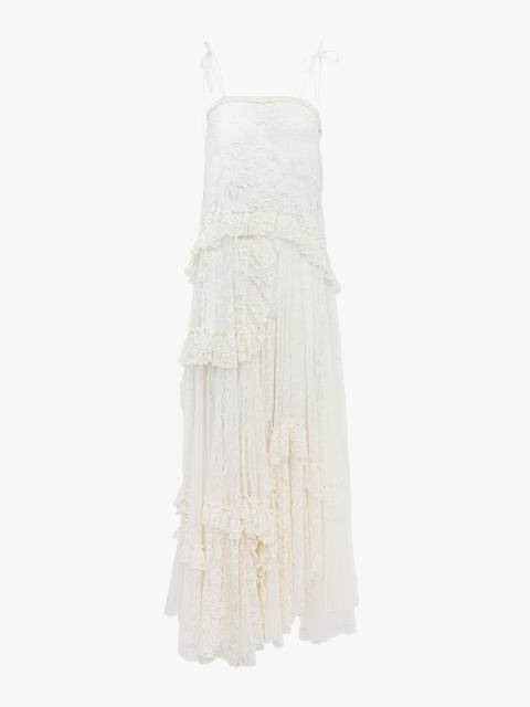 Chloé THIN-STRAP LONG DRESS IN EMBROIDERED LACE