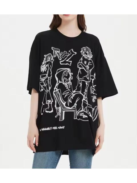 Other Designers Japanese Brand - Black Graphic Tee – Hand-drawn Cartoon Design, Streetwear