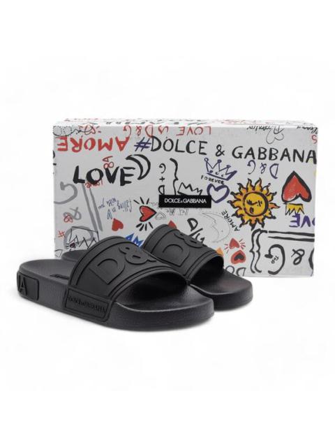Dolce & Gabbana DG Logo Beachwear Women's Slides - Rubber - Black 38