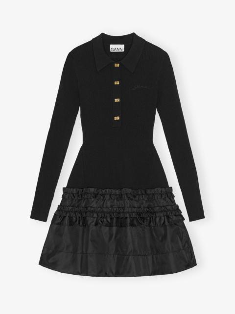 GANNI RIB KNIT RUFFLE MINI DRESS