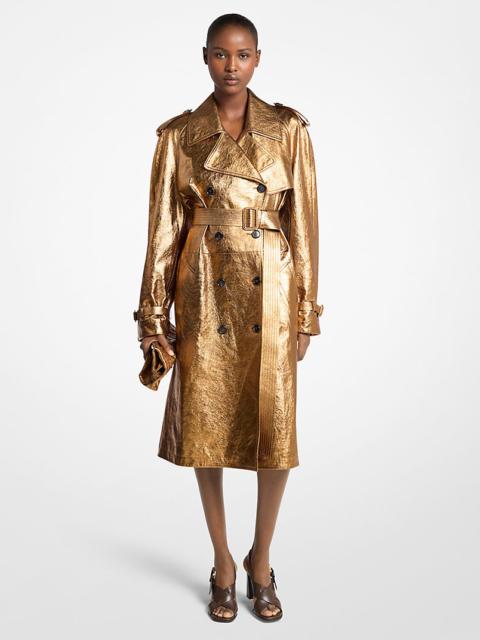 MICHAEL KORS COLLECTION Metallic Crackled Leather Trench Coat