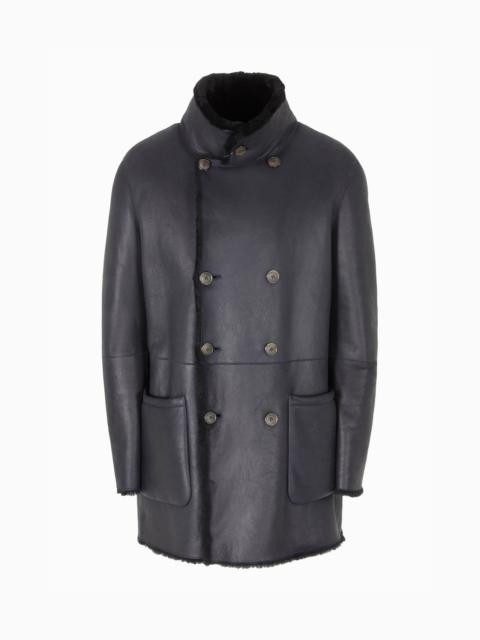GIORGIO ARMANI Reversible, double-breasted sheepskin pea coat