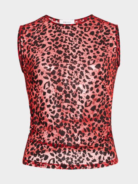 Flocked Leopard Mesh Sleeveless Top