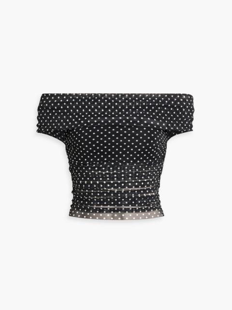 Alice + Olivia Isadola off-the-shoulder polka-dot mesh top