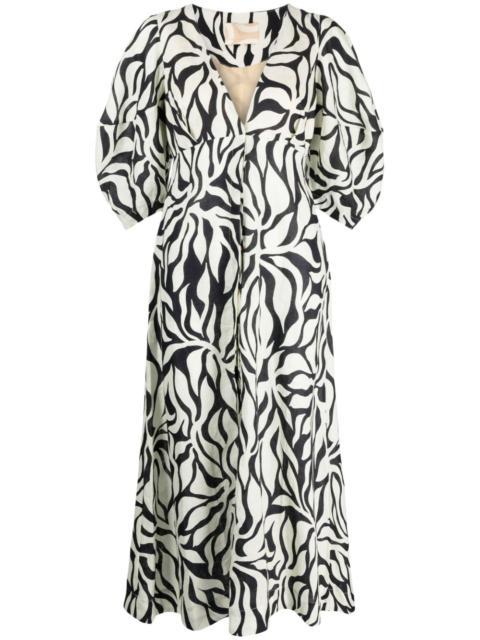 CALA de la CRUZ botanical-print button-up v-neck dress