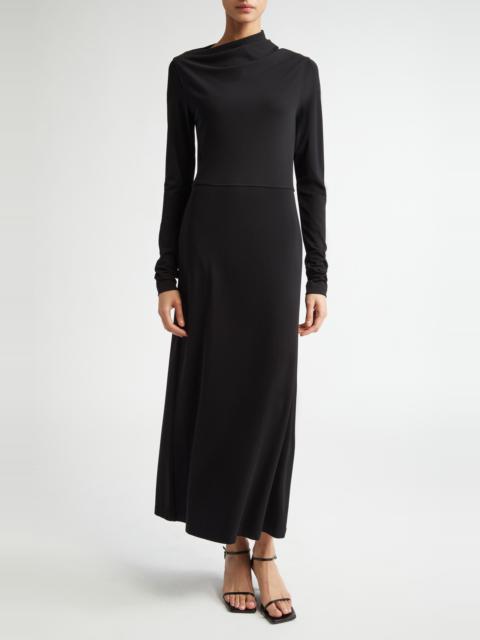 TOTEME TOTEME Draped Long Sleeve Jersey Dress in Black at Nordstrom
