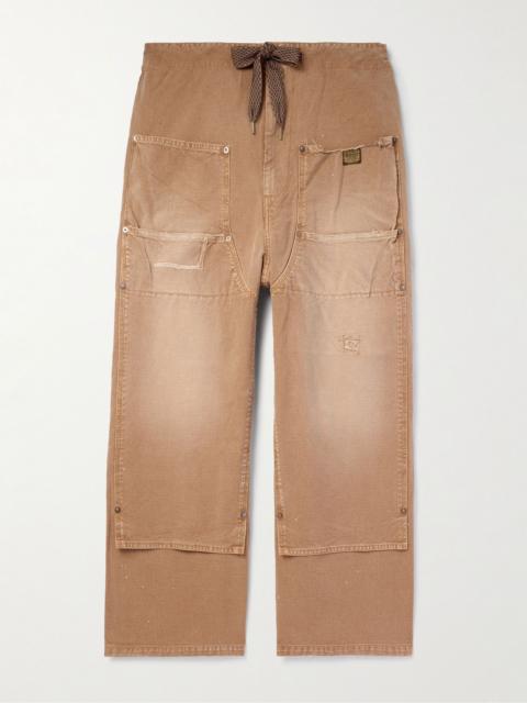 Kapital Farmer Wide-Leg Logo-Appliquéd Distressed Cotton Trousers Camel