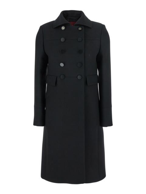 GUCCI Gucci Women Black Double-Breasted Coat With Spread Collar In Wool Woman