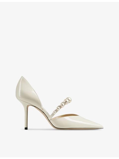 JIMMY CHOO Aurelie 85 pearl-embellished patent-leather courts