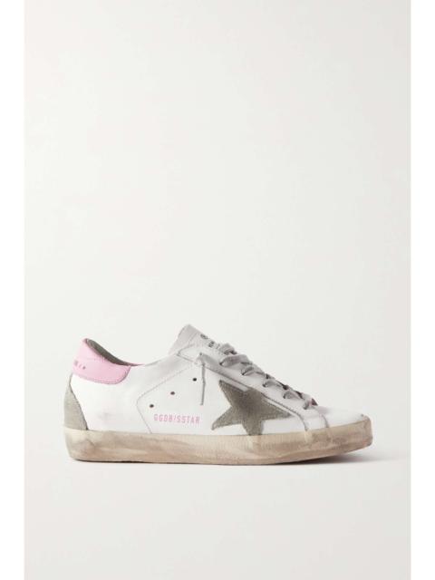 Superstar faux pearl-embellished distressed leather sneakers