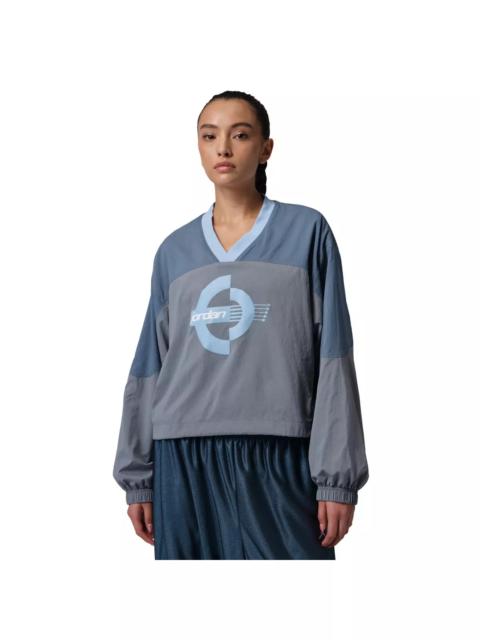 Jordan Women's Brooklyn Woven Long-Sleeve Graphic Pullover -Blue/Grey