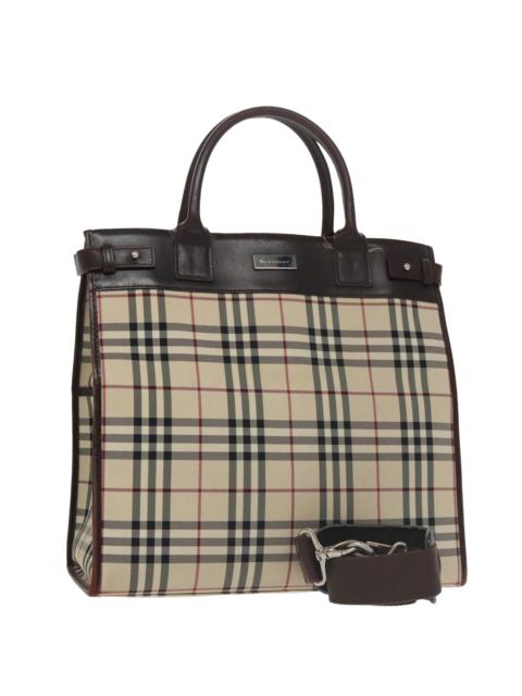 Burberry Burberry Nova Check Hand Bag Canvas Beige Brown Silver