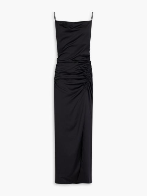 maje Ruched satin maxi dress