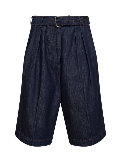 Dries Van Noten Dries Van Noten Women Indigo Denim Belted And Pleated Bermuda Shorts