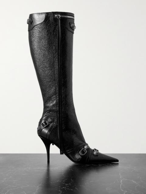 BALENCIAGA Cagole Embellished Textured-leather Knee Boots