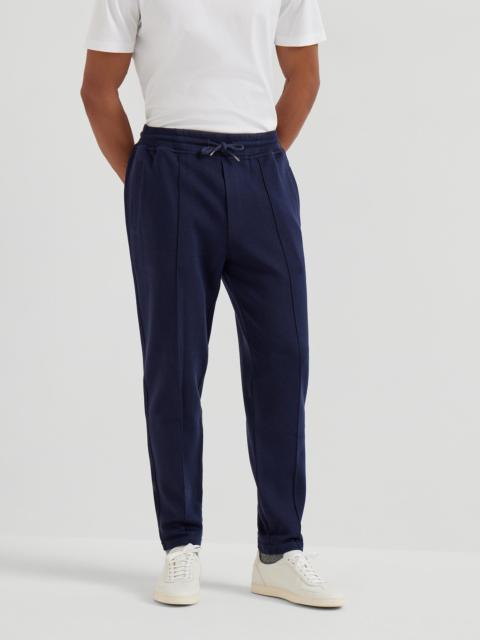 Brunello Cucinelli Cotton, cashmere and silk French terry double cloth trousers with Crête detail