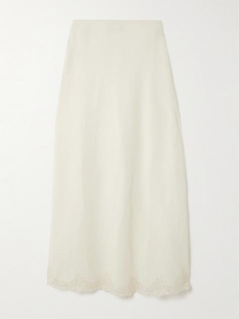 RIXO Crystal Lace-trimmed Linen-blend Midi Skirt